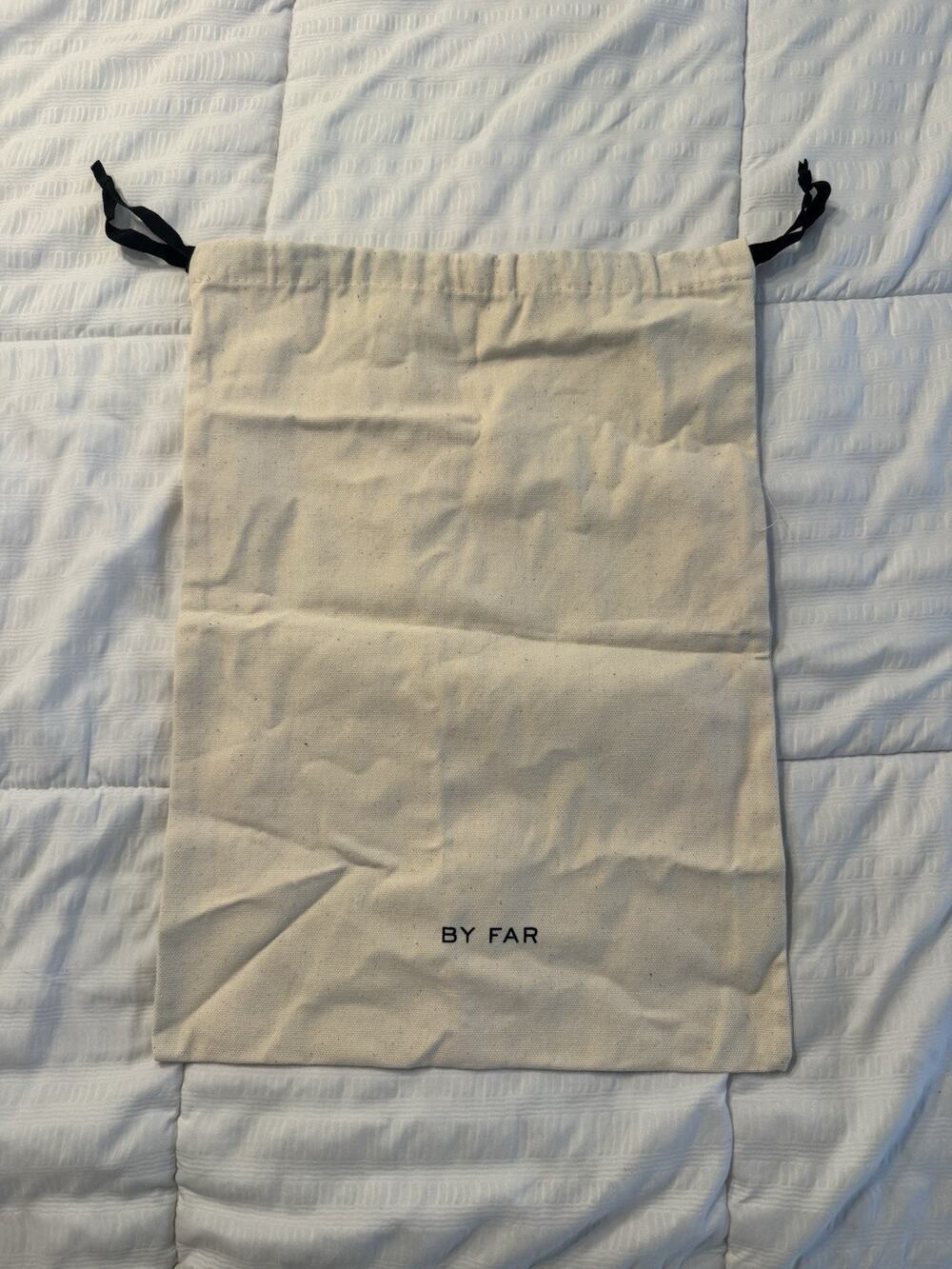 By Far Dust Bag Cream Cotton Canvas Black Drawstring Designer Luxury